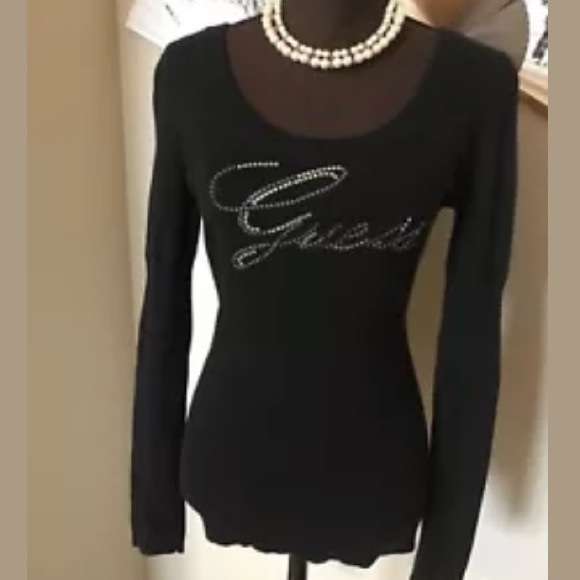 Guess Sweaters - Guess || Black Rhinestone Lace Up Sweater